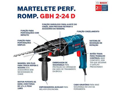 Imagem de Martelete Rompedor Perfurador Plus 820w Gbh 2-24 D 220 V