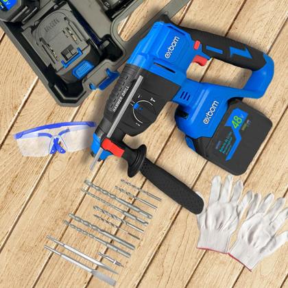 Imagem de Martelete Rompedor Perfurador Profissional Brushless 2 Baterias de Lithium 3000mAh Recarregáveis com Maleta e Kit de Brocas