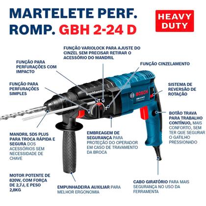 Imagem de Martelete Rompedor Rotativo Bosch Gbh 2-24 D 820w Com Maleta