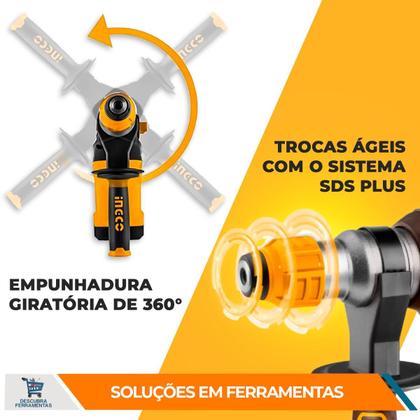 Imagem de Martelete Rotativo Rompedor SDS Plus Ingco RH1500289ING 1500W 850rpm 4400ipm Até 40mm 127V ou 220V Furadeira C/ Maleta e Acessórios Profissional