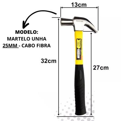 Imagem de Martelo De Unha Profissional 25mm Cabo Fibra Antiderrapante Uso Doméstico E Obra
