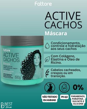 Imagem de Mascara Cachos Active Hidratação Capilar Profissional Com Colágeno Curvaturas Fattore 500g
