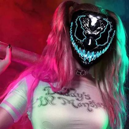 Imagem de Mascara Cosplay Venom Led Neon Luminosa Fantasia Com Elástico Leve Spider Venobat Balada Festa Assustador Terror Anti Herói