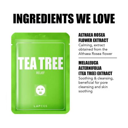 Imagem de Máscara de Lençol LAPCOS Tea Tree - Calmante para Acne (Pacote com 5)