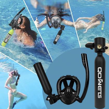 Imagem de Mascara de Mergulho Cilindro Oxigenio Snorkel Manometro Completo Nataçao Suporte De Camera Oculos Anti Embaçamento