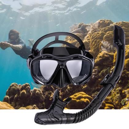 Imagem de Máscara de Mergulho Snorkel Respirador Com Válvula à Prova Dágua Óculos Antiembaçante Regulável