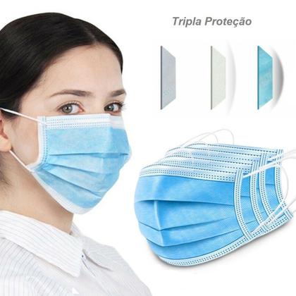 Imagem de Máscara Descartável Proteção Tripla com Elástico e Clip Nasal - 50 Unidades