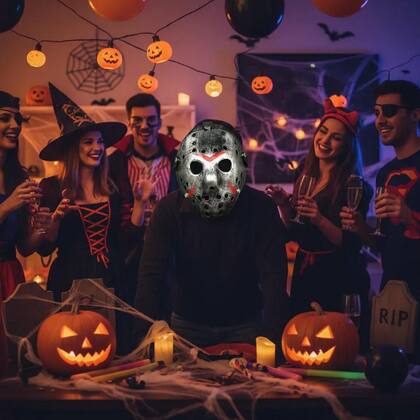 Imagem de Máscara Do Jason Sexta Feira 13 Luxo Metalizada Prata Halloween Cosplay Festas
