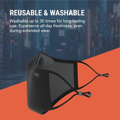 Imagem de Máscara facial AIR+ reutilizável em várias camadas, lavável, preta, grande