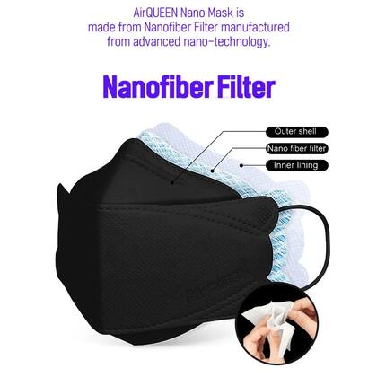 Imagem de Máscara facial AIRQUEEN Nano de 3 camadas preta, pacote com 30 unidades