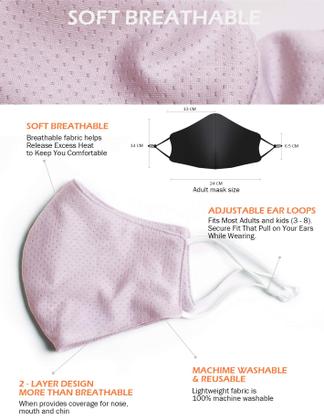 Imagem de Máscara facial Borgasets, reutilizável, ajustável, respirável, rosa, pacote com 2 unidades