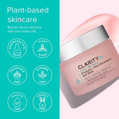 Imagem de Máscara facial ClarityRx Live + Be Well, probiótico, sal rosa do Himalaia
