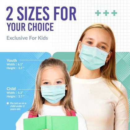 Imagem de Máscara facial Medtecs Kids descartável, 50 unidades, 3 camadas, verde para crianças