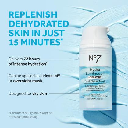 Imagem de Máscara facial No7 HydraLuminous+ Hidratante com Ácido Hialurônico 100mL
