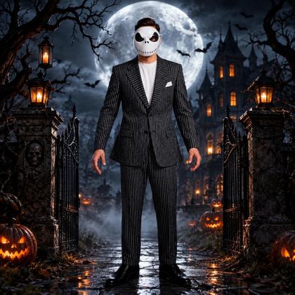 Imagem de Máscara Halloween Jack Skellington Estranho Mundo de Jack pra Fantasia Cosplay Dia das Bruxas