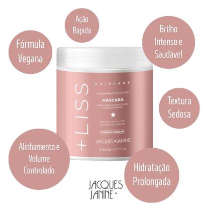 Imagem de Máscara Hidratação Tratamento Creme Antifrizz Lisos Alisados Hair Care Liss Jacques Janine 400g