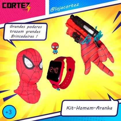 Imagem de Máscara, luva lança-dardos e relógio infantil  Homem-Aranha - SMACTUDO