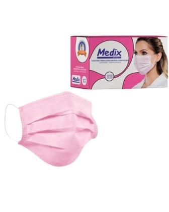 Imagem de Máscara Medix Tripla Descartável Rosa Caixa com 50 Unidade Kit com 4 caixas