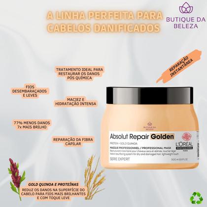 Imagem de Máscara para Cabelos Quebradiços Loreal Absolut Repair Gold Quinoa Light 500g