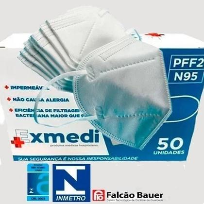 Imagem de Máscara PFF2 / N95 / KN95 adulto Azul - pacote 50 unidades 5 camadas meltblow BFE 98% + feltro de coton + tnt spunbond