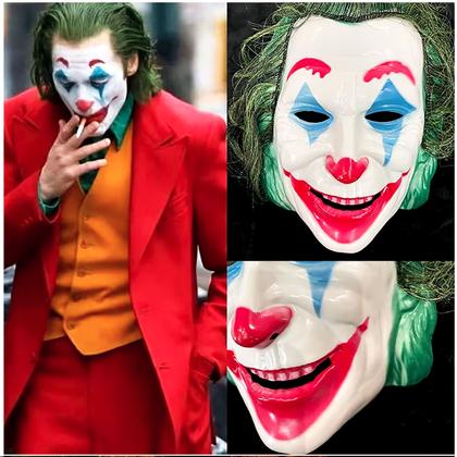 Imagem de Máscara Plástica Coringa com Cabelo - Halloween Palhaço Cosplay Fantasia Carnaval