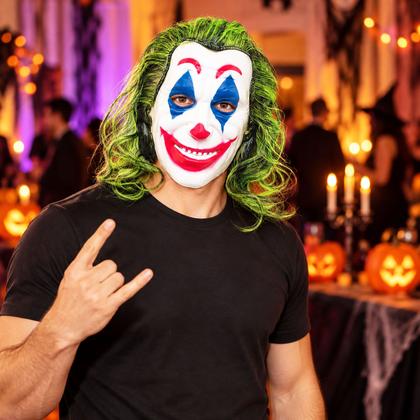 Imagem de Máscara Plástica Coringa Palhaço Com Cabelo Verde Adulto para Halloween Cosplay Carnaval Festa Fantasia