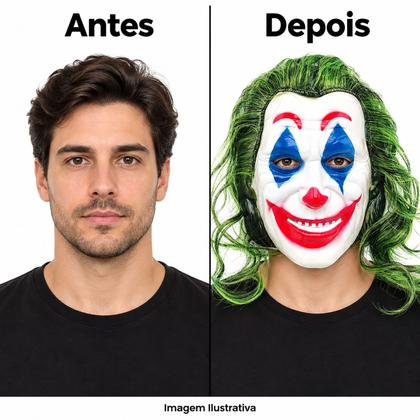 Imagem de Máscara Plástica Coringa Palhaço Com Cabelo Verde Adulto para Halloween Cosplay Carnaval Festa Fantasia