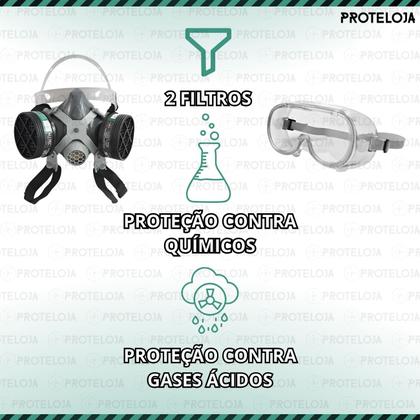 Imagem de Máscara Proteção Óculos Pesticidas Agrotóxicos E Venenos 2 F