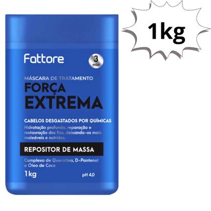 Imagem de Máscara Repositor de Massa Força Extrema Fattore 1kg Para Cabelos Desgastados Por Químicas