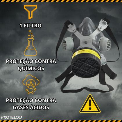 Imagem de Máscara Respirador Para Proteção Química Gases VOGA Facial 1/4 Com 1 Filtro para pintura contra vapores organicos absorção quimica gases acidos