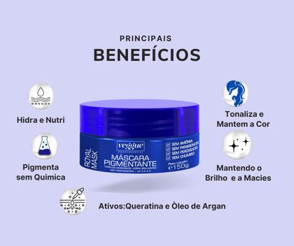 Imagem de Mascara Tonalizante Para Cabelo Azul 150g Ótima Pigmentaçã Veggue Profissional