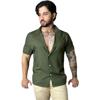 Masculina Camisa Botão Manga Curta Gola Padre Moda Praia - Mitchelgutto Imagem de Masculina Camisa Botão Manga Curta Gola Padre Moda Praia