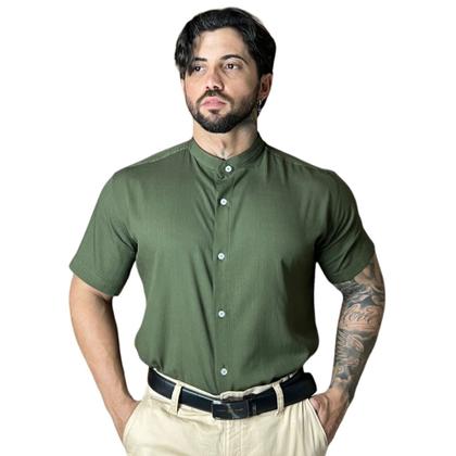 Masculina Camisa Botão Manga Curta Gola Padre Moda Praia - Mitchelgutto Imagem de Masculina Camisa Botão Manga Curta Gola Padre Moda Praia