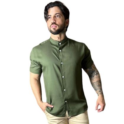 Masculina Camisa Botão Manga Curta Gola Padre Moda Praia - Mitchelgutto Imagem de Masculina Camisa Botão Manga Curta Gola Padre Moda Praia