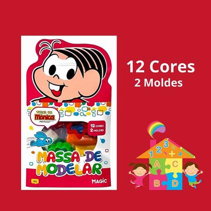 Imagem de Massa De Modelar Turma Da Mônica 12 Cores + 2 Moldes 120g