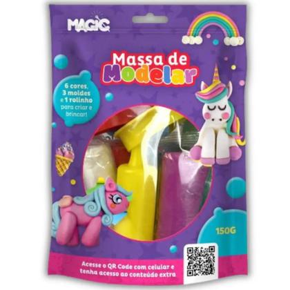 Imagem de Massa modelar 6 cores + 3 moldes + 1 rolinho   unicornio