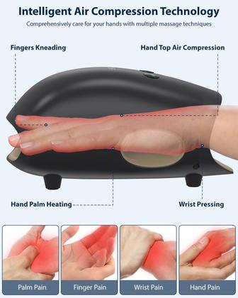 Imagem de Massageador de mãos CINCOM Cordless com calor e compressão preto