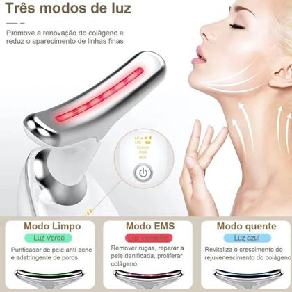 Imagem de Massageador Facial Tratamento Luz Led spa lift usb Anti Rugas Acne SkinCare Terapia Facial Aparelho