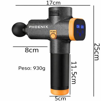 Imagem de Massageador Phoenix A2 Pistola de Massagem Profissional 20 Velocidades 6 Ponteiras