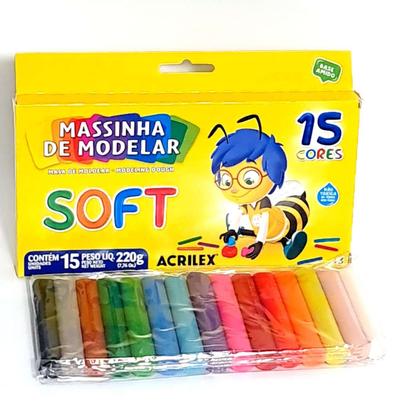 Imagem de Massinha de Modelar  Acrilex 15 Cores 220g Kit 6 Unidades