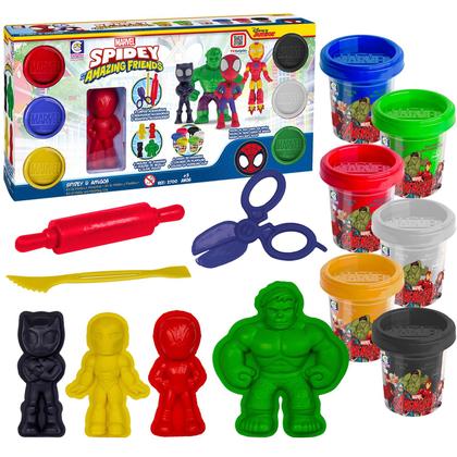 Imagem de Massinha De Modelar Spidey E Seus Amigos Espetaculares Brinquedo Sensorial Com Acessórios Moldes Super Herói - Cotiplás