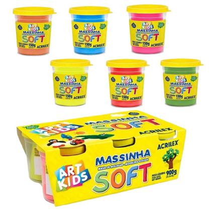 Imagem de Massinhas de Modelar Acrilex Soft 6 Cores 900g Art Kids