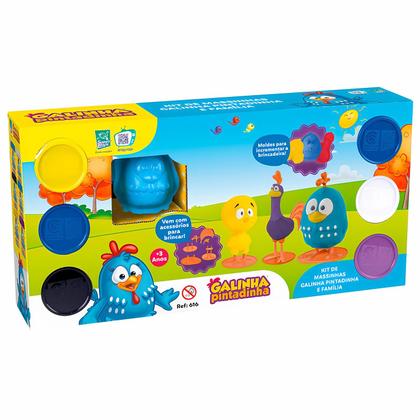 Imagem de Massinhas De Modelar Galinha Pintadinha Brinquedo Com 3 Moldes 6 Potes