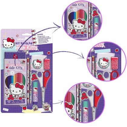 Imagem de Material Escolar Papelaria Kit Infantil Hello Kitty 18 Pçs