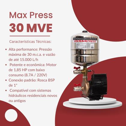 Imagem de MAX PRESS 30 MVE 24L 220V  Pressurizadora Potente com Reservatório de 24 Litros