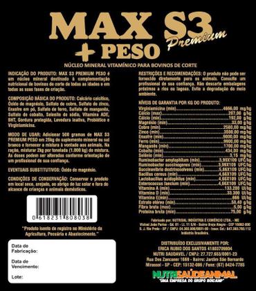 Imagem de Max S3 Premium +Peso Núcleo Mineral Vitamínico Bovinos Corte