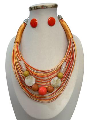 Imagem de Maxi Colar Feminino Com Fio Encerado Kit Com Brinco elegante