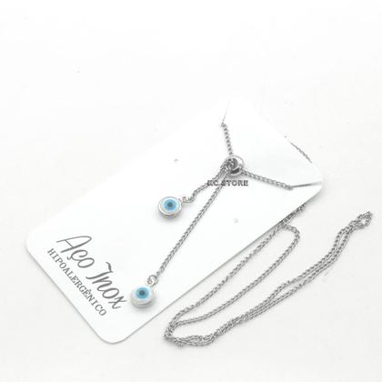 Imagem de Maxi colar não escurece de olho grego azul claro em aço inox  estilo corrente gargantilha choker