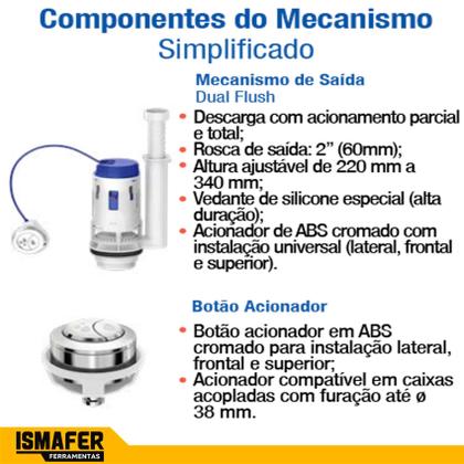 Imagem de Mecanismo De Saída Dual Flush 3 Em 1 Para Caixa Acoplado