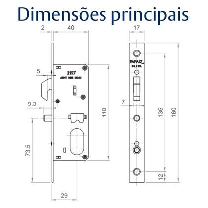 Imagem de Mecanismo Máquina de Fechaduras Perfil Correr 829A 29mm Cromada sem Cilindro Udinese Papaiz